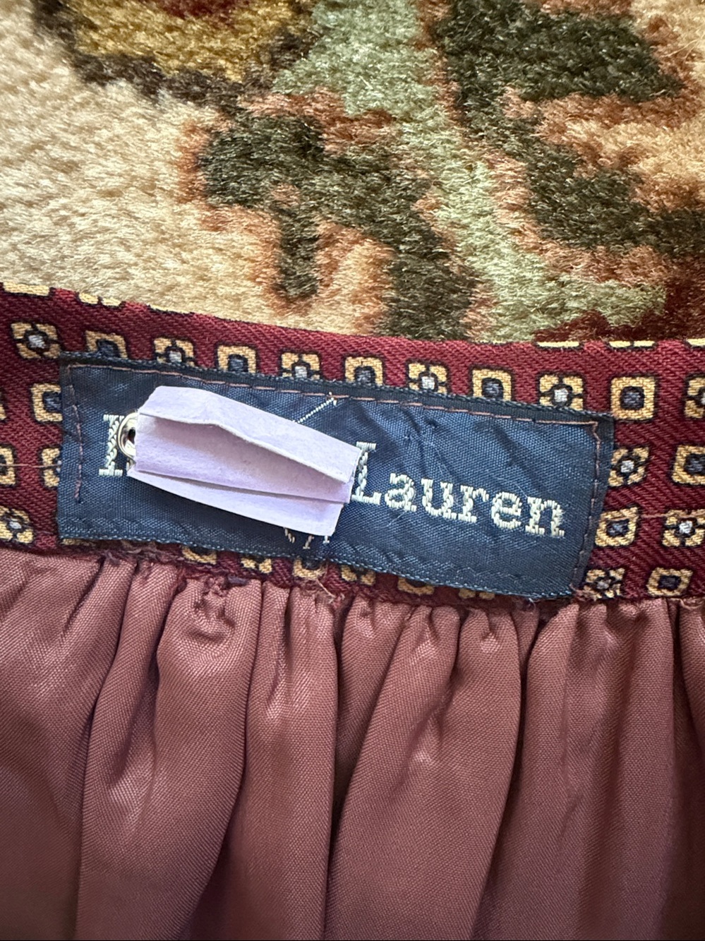 *VINTAGE* 70's- 80's Ralph Lauren Burgundy Patterned Skirt - Picture 4 of 5